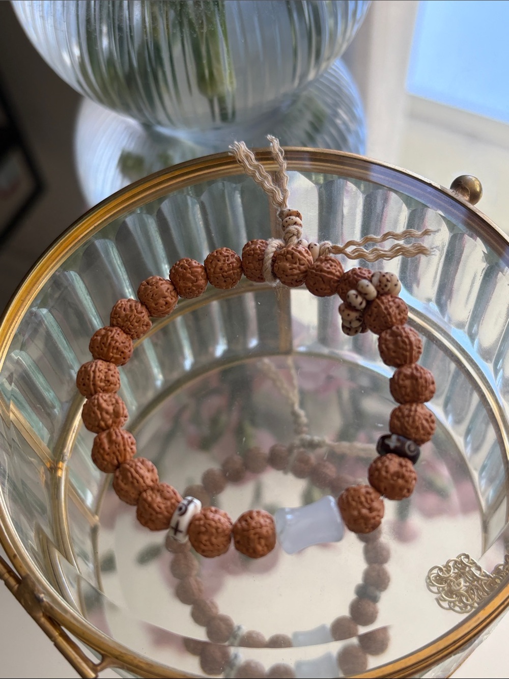 Beaded Rudraksha Bracelet with White and Dark Accent Beads